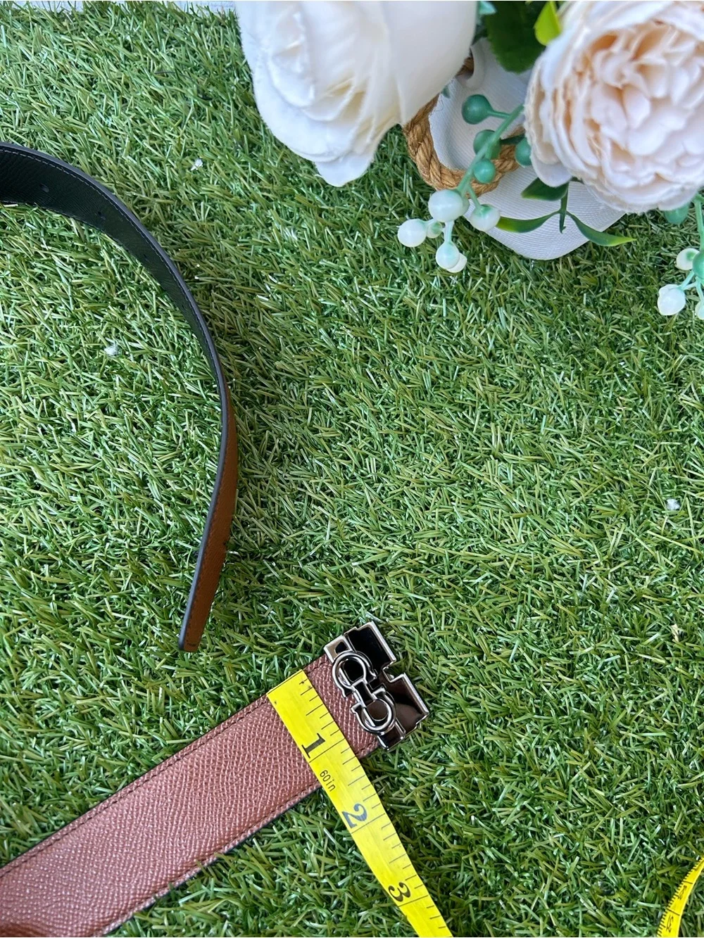 Salvatore Ferragamo Brown Leather Double Gancini Belt Strap Only